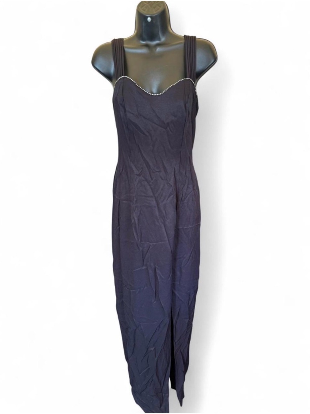 Dave & Johnny Black Beaded-Trim Sleeveless Evening Dress